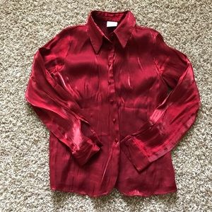 Vintage red lurex button up blouse